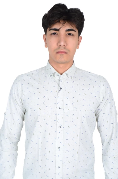 Cengiz İnler Standart Yaka Puantiye Dal Desen Slim Fit Erkek Pamuk Gömlek - 9