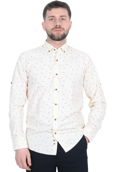 Cengiz İnler Standart Yaka Puantiye Dal Desen Slim Fit Erkek Pamuk Gömlek - 2