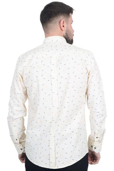 Cengiz İnler Standart Yaka Puantiye Dal Desen Slim Fit Erkek Pamuk Gömlek - 6