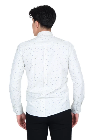Cengiz İnler Standart Yaka Puantiye Dal Desen Slim Fit Erkek Pamuk Gömlek - 7