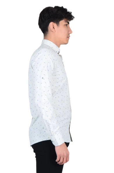 Cengiz İnler Standart Yaka Puantiye Dal Desen Slim Fit Erkek Pamuk Gömlek - 11