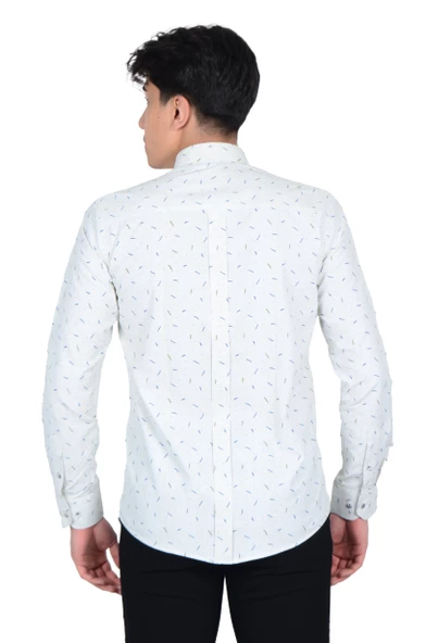 Cengiz İnler Standart Yaka Puantiye Dal Desen Slim Fit Erkek Pamuk Gömlek - 8