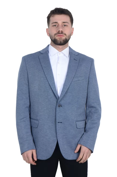 Cengiz İnler Dokulu Mono Yaka Çift Düğme Slim Fit Erkek Ceket