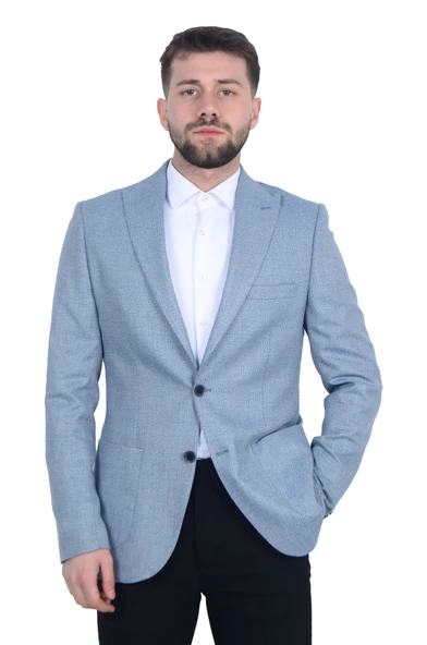 Cengiz İnler Kendinden Desenli Kırlangıç Yaka Çift Düğme Torba Cepli Slim Fit Erkek Ceket - 2