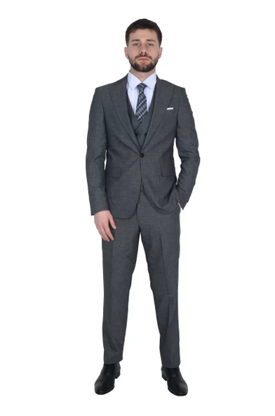 Cengiz İnler Desenli Yelekli  Erkek Takım Elbise - Resim 2