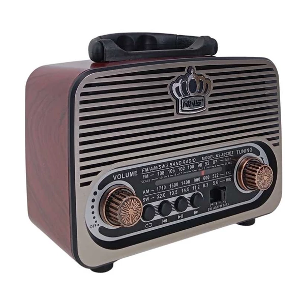 Radyo Nostalji Şarjlı Bt/Usb/Sd/Fm Nns Ns-8092Bt Bordo