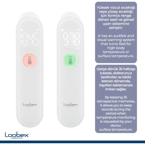 Loobex Led Temassız Ateş Ölçer Termometre Vücut - Nesne ( FDA Onaylı ) - 4