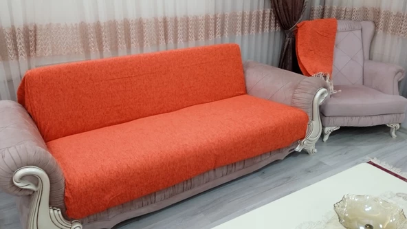 Mandaş Şönil El Dokuma Kolsuz Koltuk Takım Örtüsü (3+3+1+1)Oranj