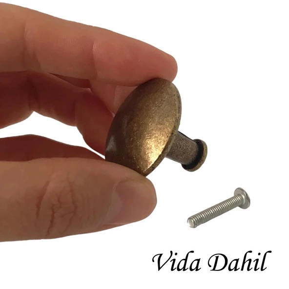5 Adet Düz Düğme Antik Sarı Kulp Mobilya Çekmece Dolap Kapak Kulbu Metal Kulp Aksesuarları Vidalı - Resim 2