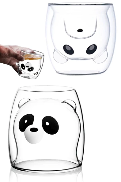 Sevimli Panda Çift Cidarlı Bardak Süt Çay Kahve Su Bardağı 250ml Isı Yalıtımlı Kupa Bardak Seti - 2