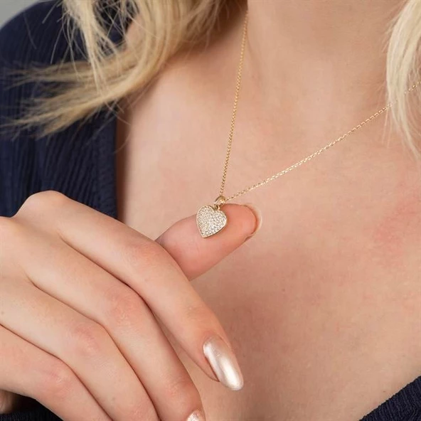 14 Ayar Altın Taşlı Kalp Kolye 2,2 gr - Resim 2