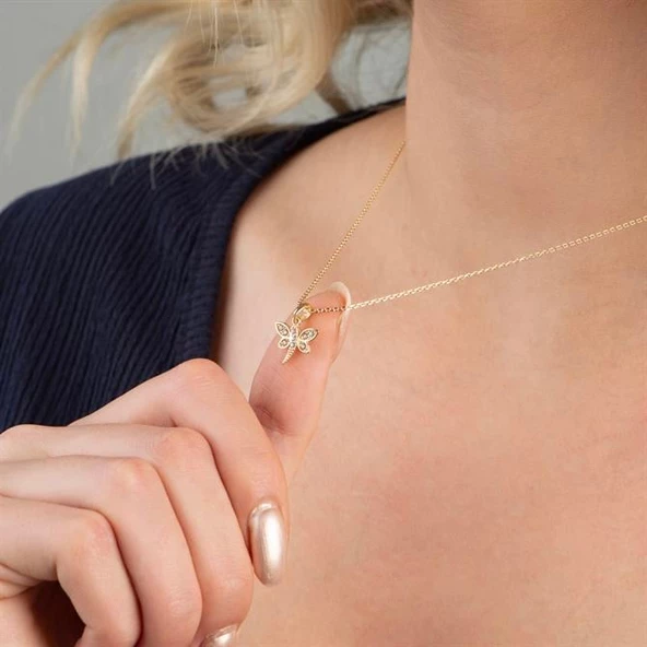 14 Ayar Altın Taşlı Yusufçuk Kolye 2,03 gr - 2