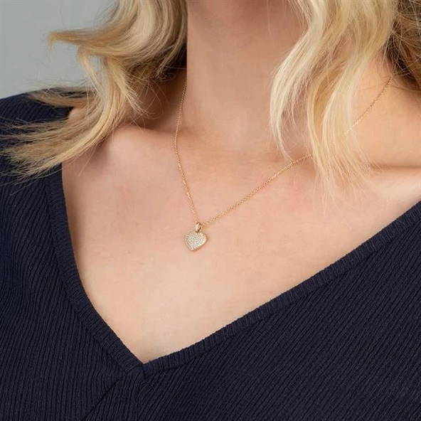 14 Ayar Altın Taşlı Kalp Kolye 2,2 gr - Resim 3