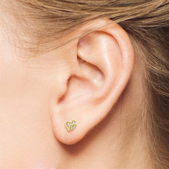 14 Ayar Kalp Taşlı Altın Küpe 0,98 gr - 2