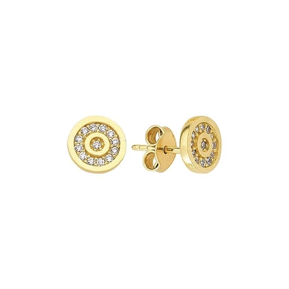 14 Ayar Taşlı Yuvarlak Altın Küpe 1,63 gr