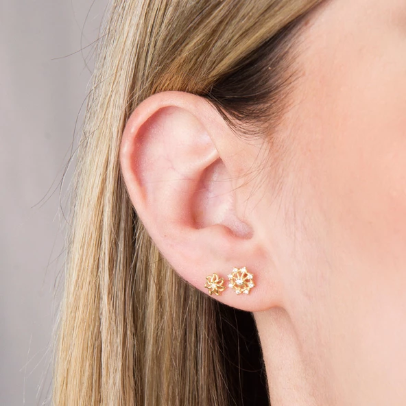 14 Ayar Taşlı Kar Tanesi Altın Küpe 1,30 gr - 3