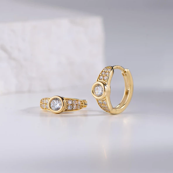 14 Ayar Tek Taşlı Halka Altın Küpe 2,40 gr - 2