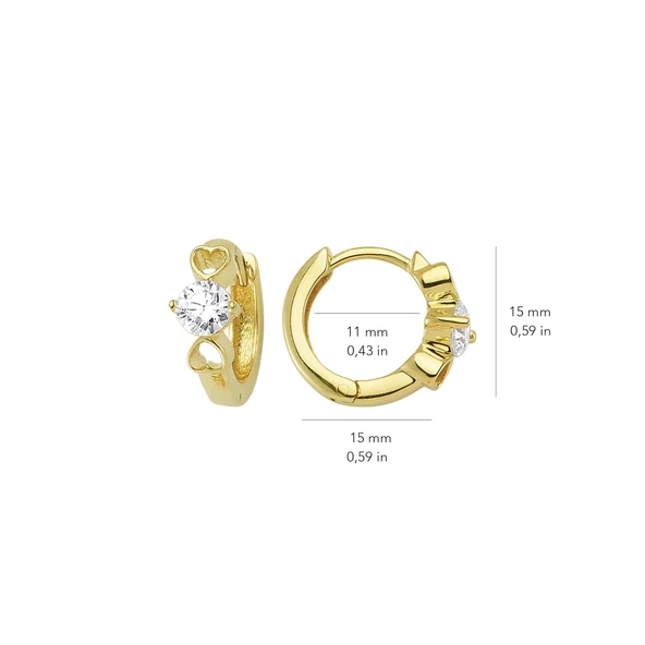 14 Ayar Tek Taşlı Kalp Halka Altın Küpe 3,05 gr - 2