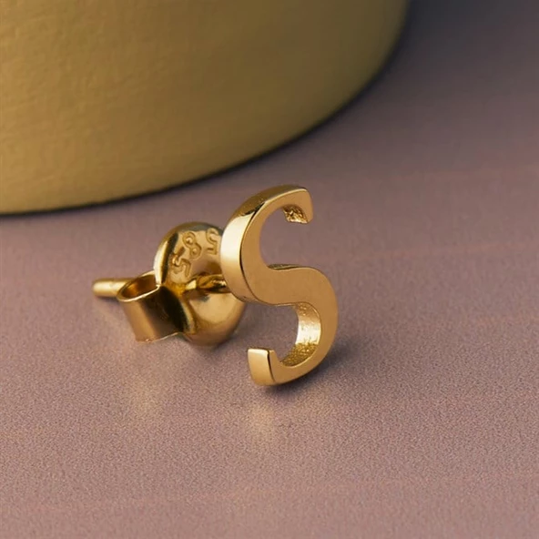 14 Ayar Altın S Harf Küpe 0,41 gr - 7