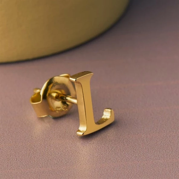 14 Ayar Altın L Harf Küpe 0,38 gr - 8