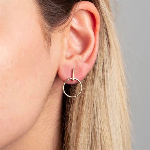 14 Ayar Altın Sallantı Alt Parça Yuvarlak Küpe 1,89 gr