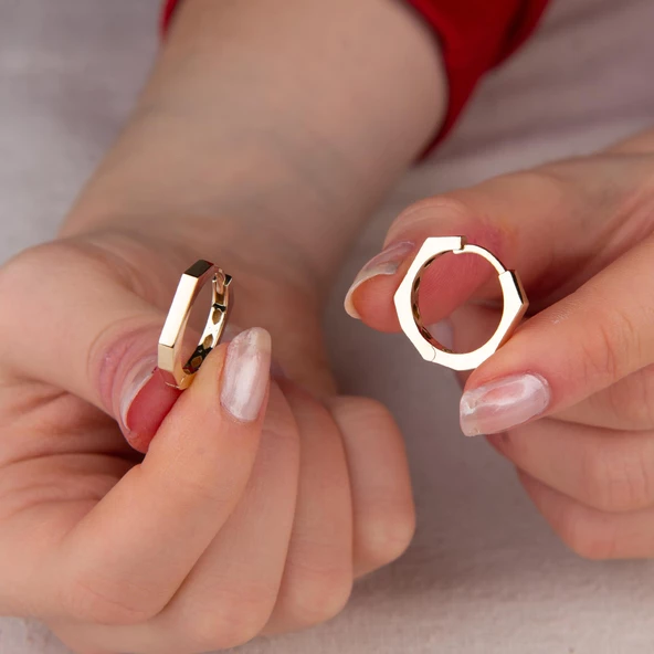 14 Ayar İtalyan Altıgen Altın Küpe 3,00 gr - 4