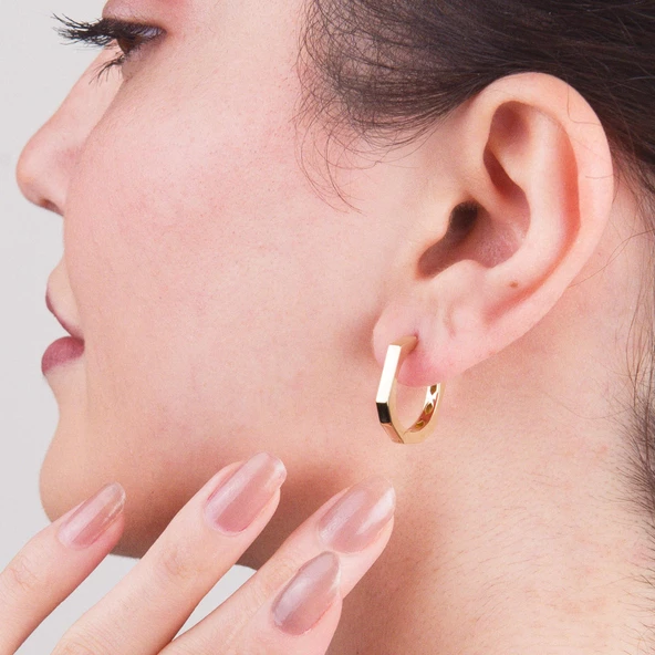 14 Ayar İtalyan Altıgen Altın Küpe 3,00 gr - 2