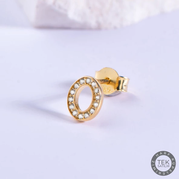 14 Ayar Altın Taşlı O Harf Küpe 0,52 gr ürün görseli 1
