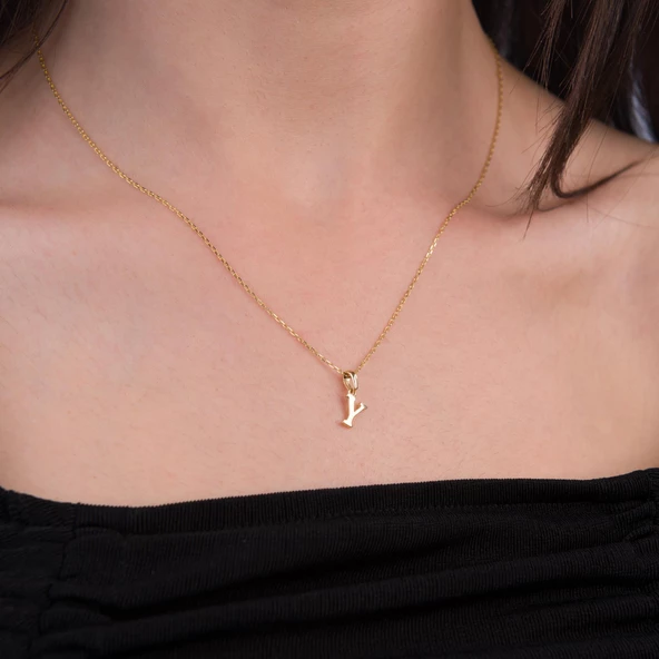 14 Ayar Altın Y Harfi Kolye Ucu 0,35 gr - Resim 4