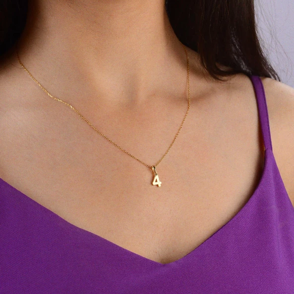 14 Ayar Dört Rakamı Altın Kolye 1,67 gr - Resim 3