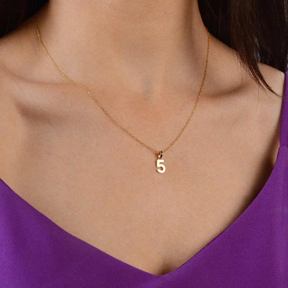 14 Ayar Beş Rakamı Altın Kolye 1,66 gr - Resim 3