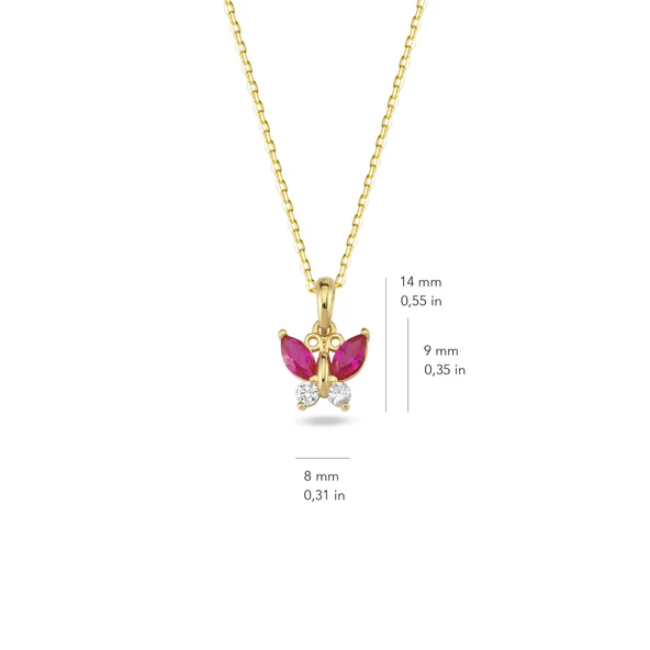 14 Ayar Altın Yakut Taşlı Kelebek Kolye 2.04 gr - 2