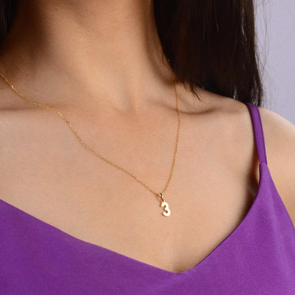 14 Ayar Üç Rakamı Altın Kolye 1,63 gr - Resim 3