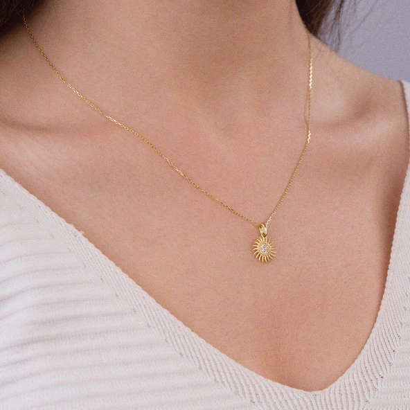 14 Ayar Altın Taşlı Güneş Kolye 2,25 gr - Resim 5