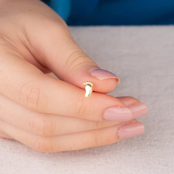 14 Ayar Altın Bebek Ayak İzi Küpe 0,98 gr - 3