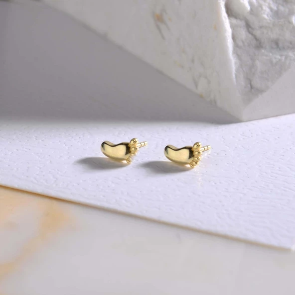 14 Ayar Altın Bebek Ayak İzi Küpe 0,98 gr - 5