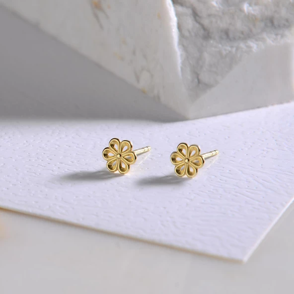 14 Ayar Altın Papatya Küpe 0,89 gr - 5