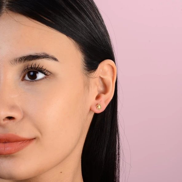 14 Ayar Altın Çiçek Küpe 1,14 gr - Resim 4