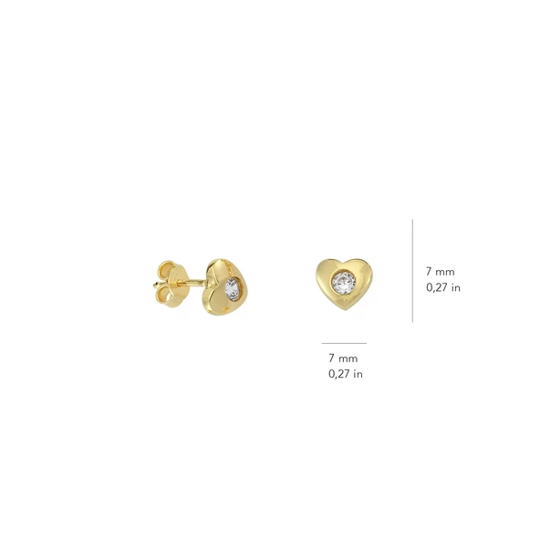 14 Ayar Altın Tek Taşlı Kalp Küpe 1,42 gr - 2