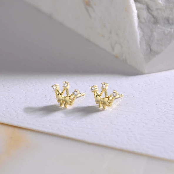 14 Ayar Altın Taşlı Taç Küpe 0,90 gr