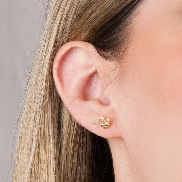 14 Ayar Altın Taşlı Taç Küpe 0,90 gr - 3