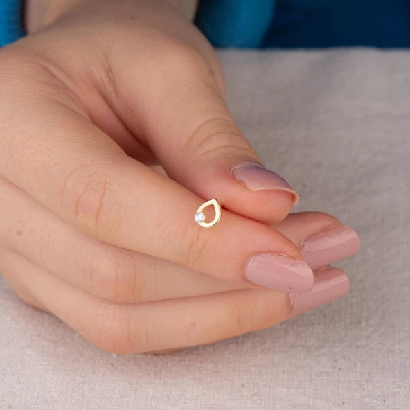 14 Ayar Altın Damla Tek Taş Küpe 0,75 gr - 4