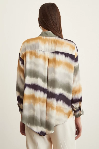 Sulu Boya Desenli Gömlek Haki - Resim 5