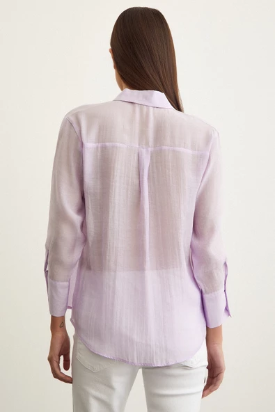 V Yaka Robalı Gömlek Lila - Resim 4