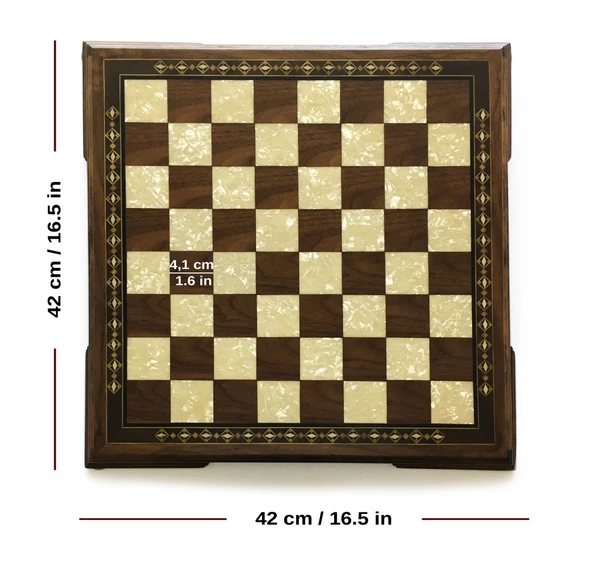 Helena Wood Art Masif Ceviz Sedefli Satranç Tablası 42 cm - 3