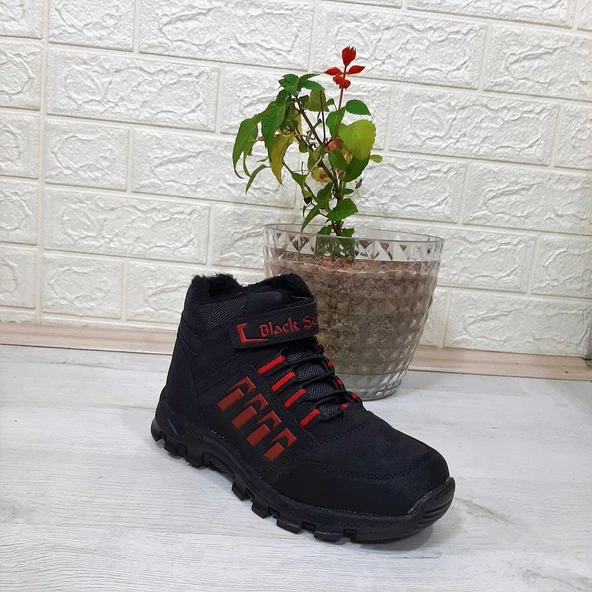 Black Sea 542 Siyah-Kırmızı Kürklü Fermuarlı Cırtlı Erkek Çocuk Bot - 3