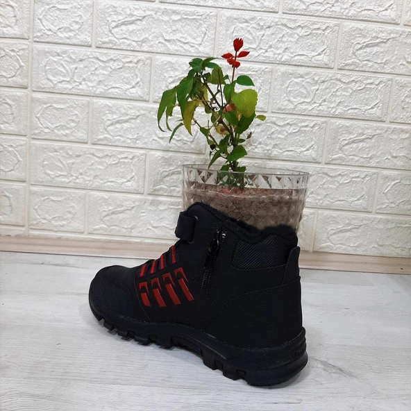 Black Sea 542 Siyah-Kırmızı Kürklü Fermuarlı Cırtlı Erkek Çocuk Bot - 4