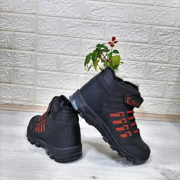 Black Sea 542 Siyah-Kırmızı Kürklü Fermuarlı Cırtlı Erkek Çocuk Bot - 2