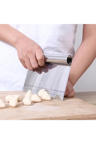 Paslanmaz Lüks Çelik Hamur Kesme Aparatı Çelik Kesici Kazıyıcı Pasta Ve Kek Şekillendiren Spatula - 7