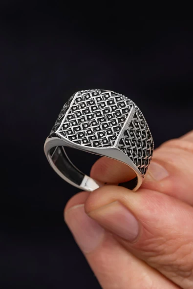 Taşsız Desenli 925 Gümüş Erkek Yüzük - Resim 3